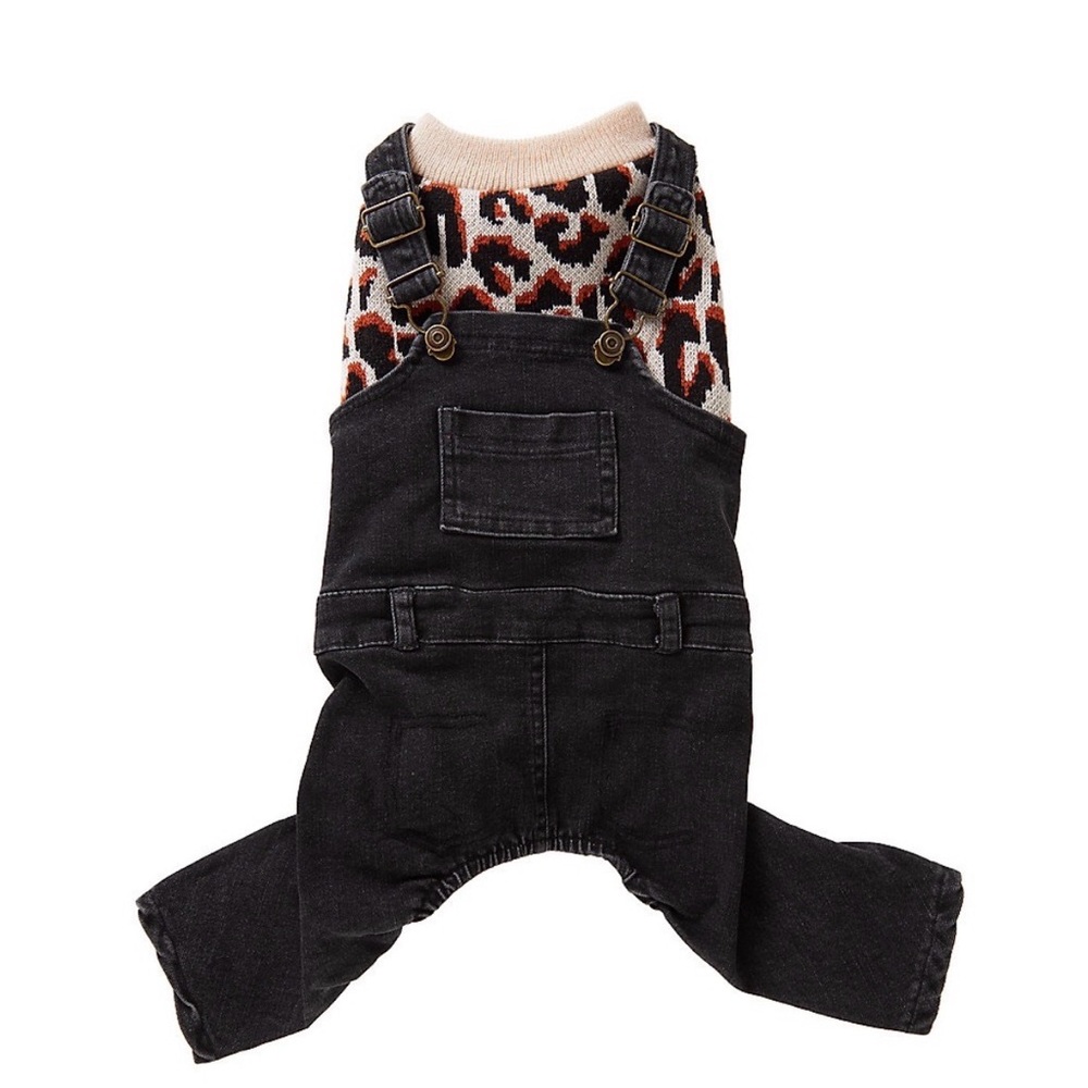 NWT Top Paw XS Dog outfit Denim Overalls w/ cheetah jumpsuit onsie animal print